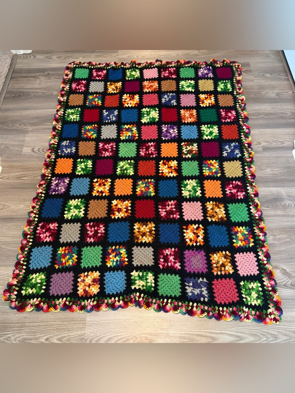 Granny Squares Vintage Afghan Crochet Throw Blanket size 57” x 42” Handmade